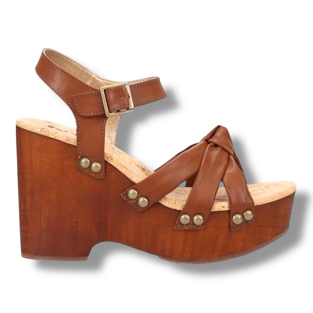 Kork Ease Dawson Platform Wedge Sandals Brown Leather Cork Footbed 10
